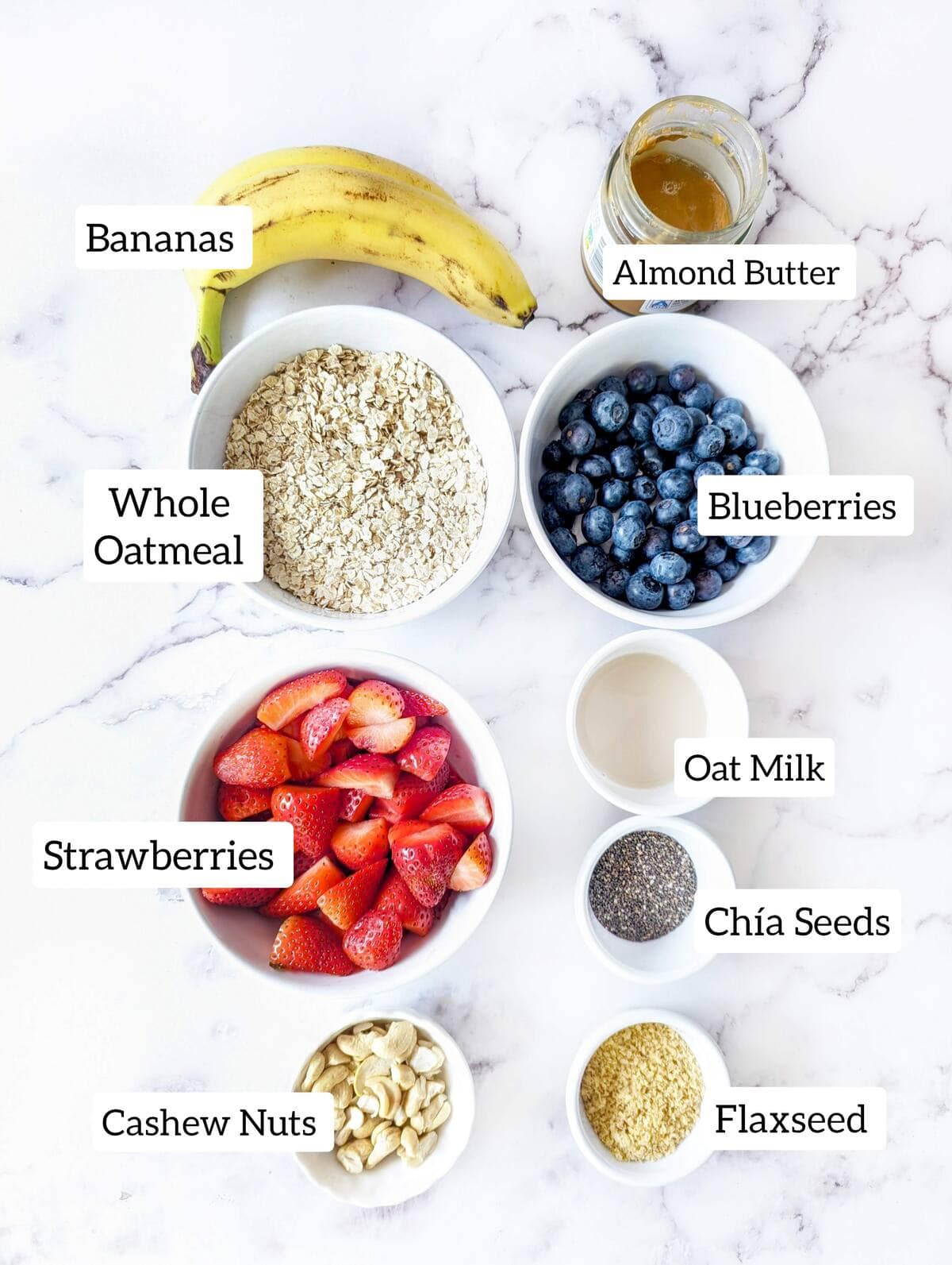 The ingredients for a chia berry oat crumble dessert.