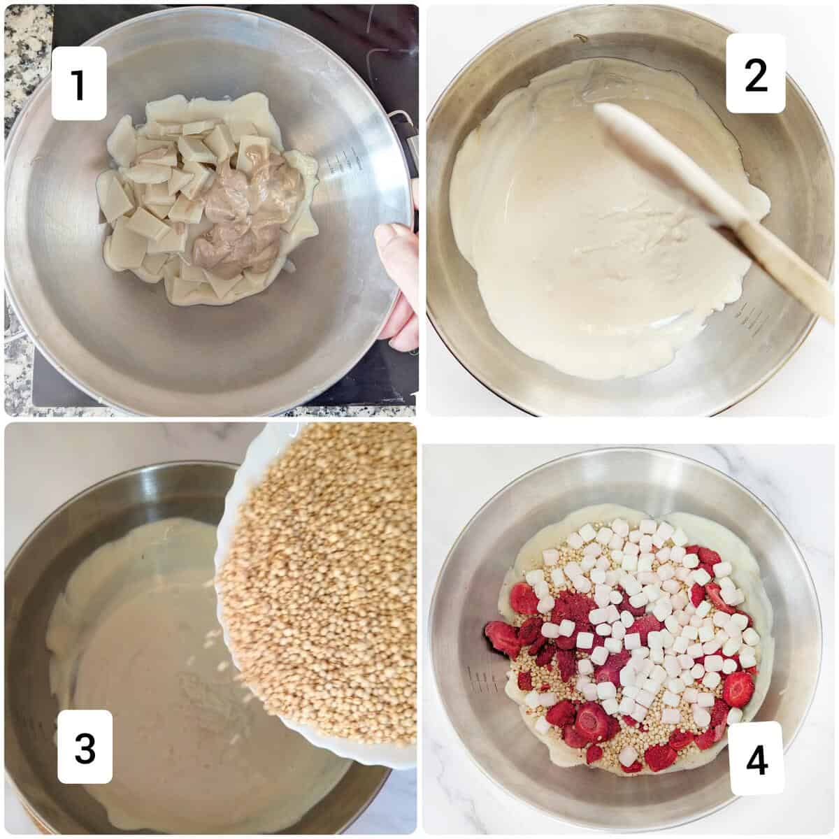 Process shots making the vegan chocolate quinoa bites.