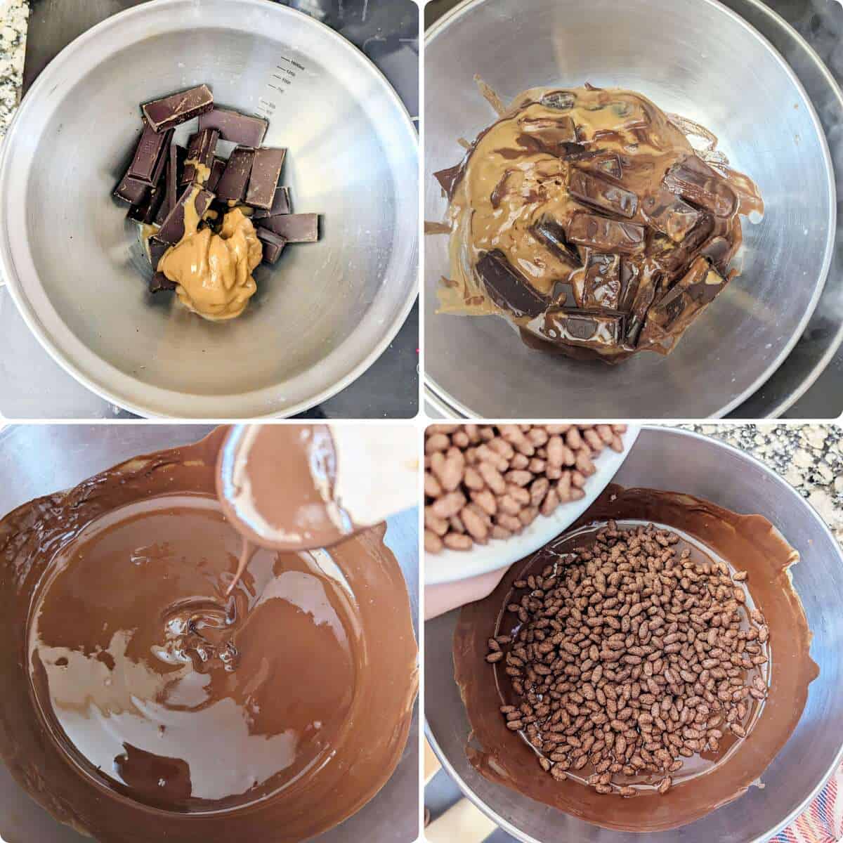 Vegan chocolate peanut butter fudge being prepared in a mixing bowl.