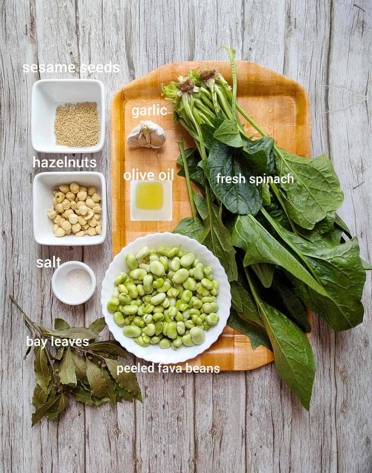 Sautéed leafy greens and bean recipe ingredients.